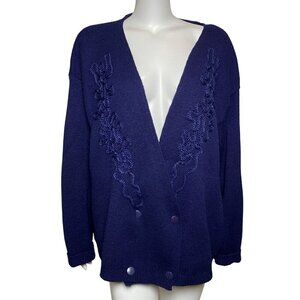 Vintage C.S.T. Studio Cardigan Sweater Womens Size 46 Embroidered Detail Blue